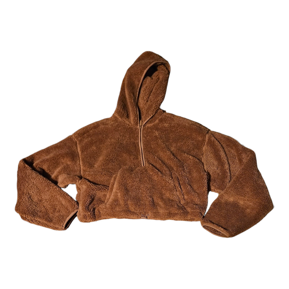 Aeropostale Cropped Large Brown Hooded Long Sleeve Half Zip Sweater
